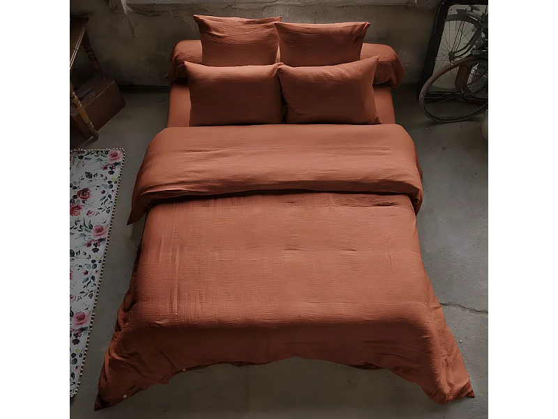Housse de couette 140x200 cm en Gaze de coton Terracotta