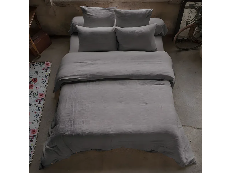 Housse de couette 140x200 cm en Gaze de coton Granit
