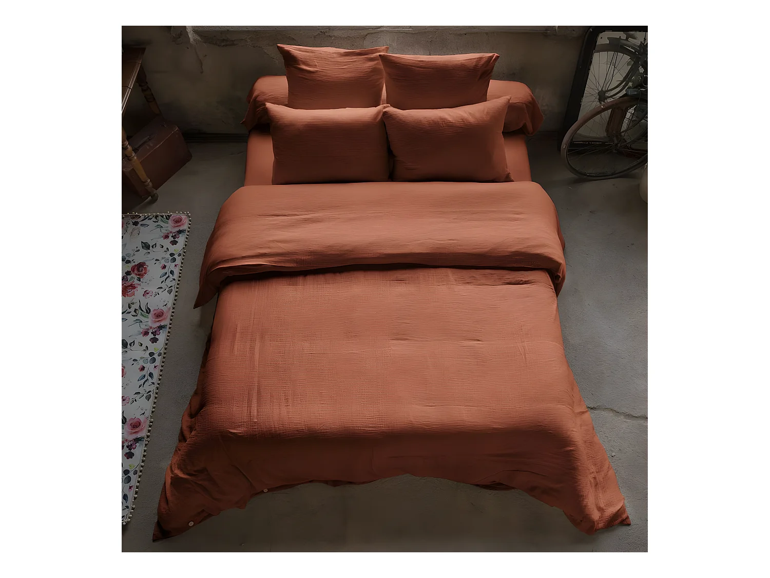 Housse de couette 200x200 cm en Gaze de coton Terracotta