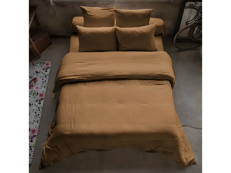 Housse de couette 200x200 cm en Gaze de coton Camel