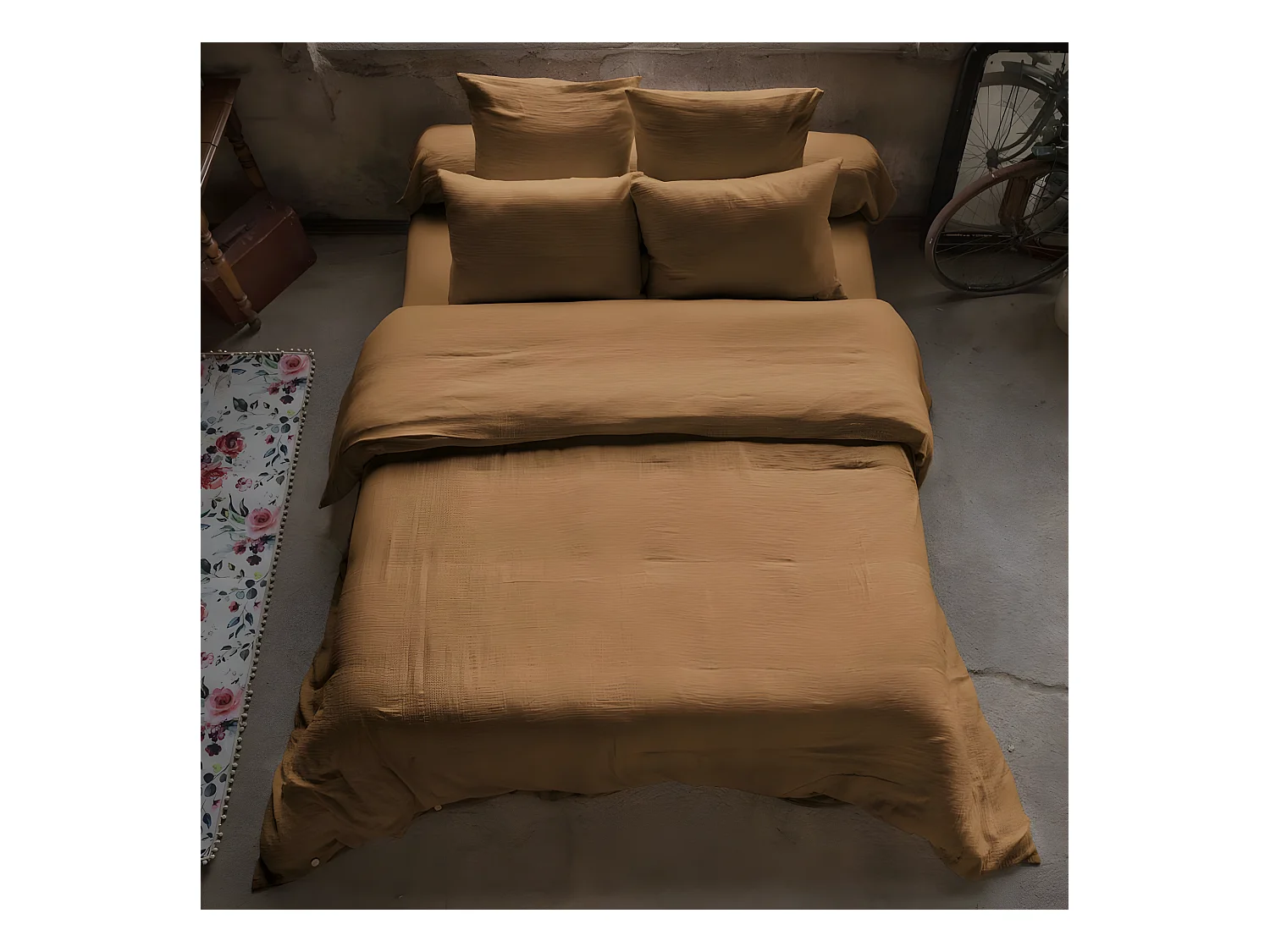 Housse de couette 200x200 cm en Gaze de coton Camel