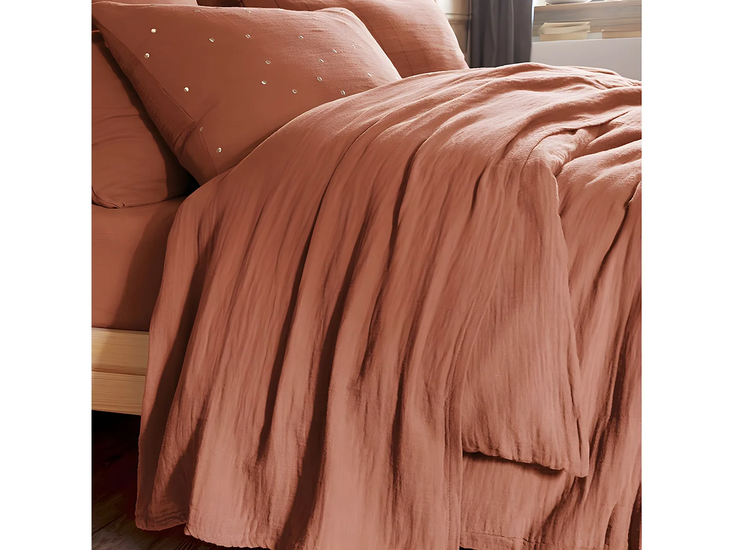 Drap plat 240x300 cm Gaze de coton Terracotta