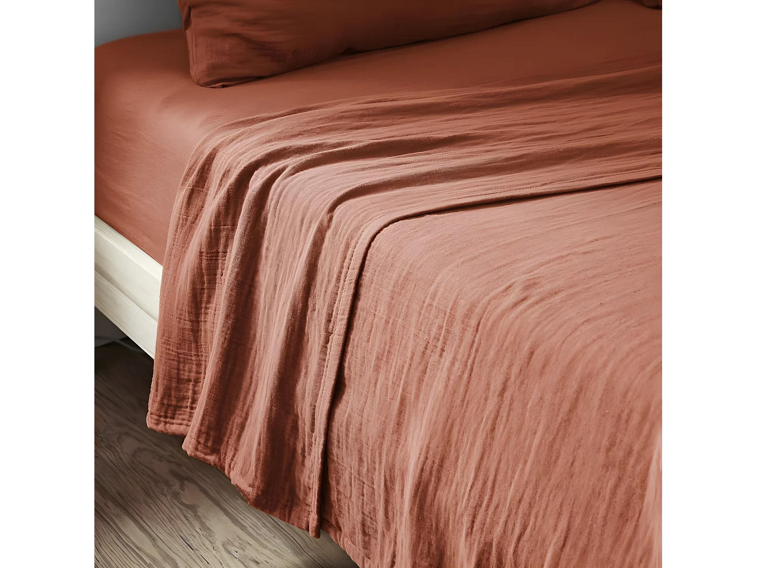Drap plat 270x300 cm Gaze de coton Terracotta