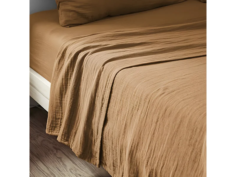 Drap plat 270x300 cm Gaze de coton Camel