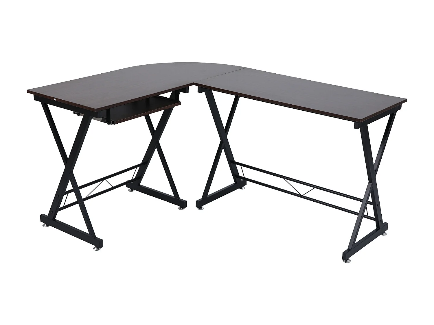 Bureau d'angle aspect noyer pieds métalliques