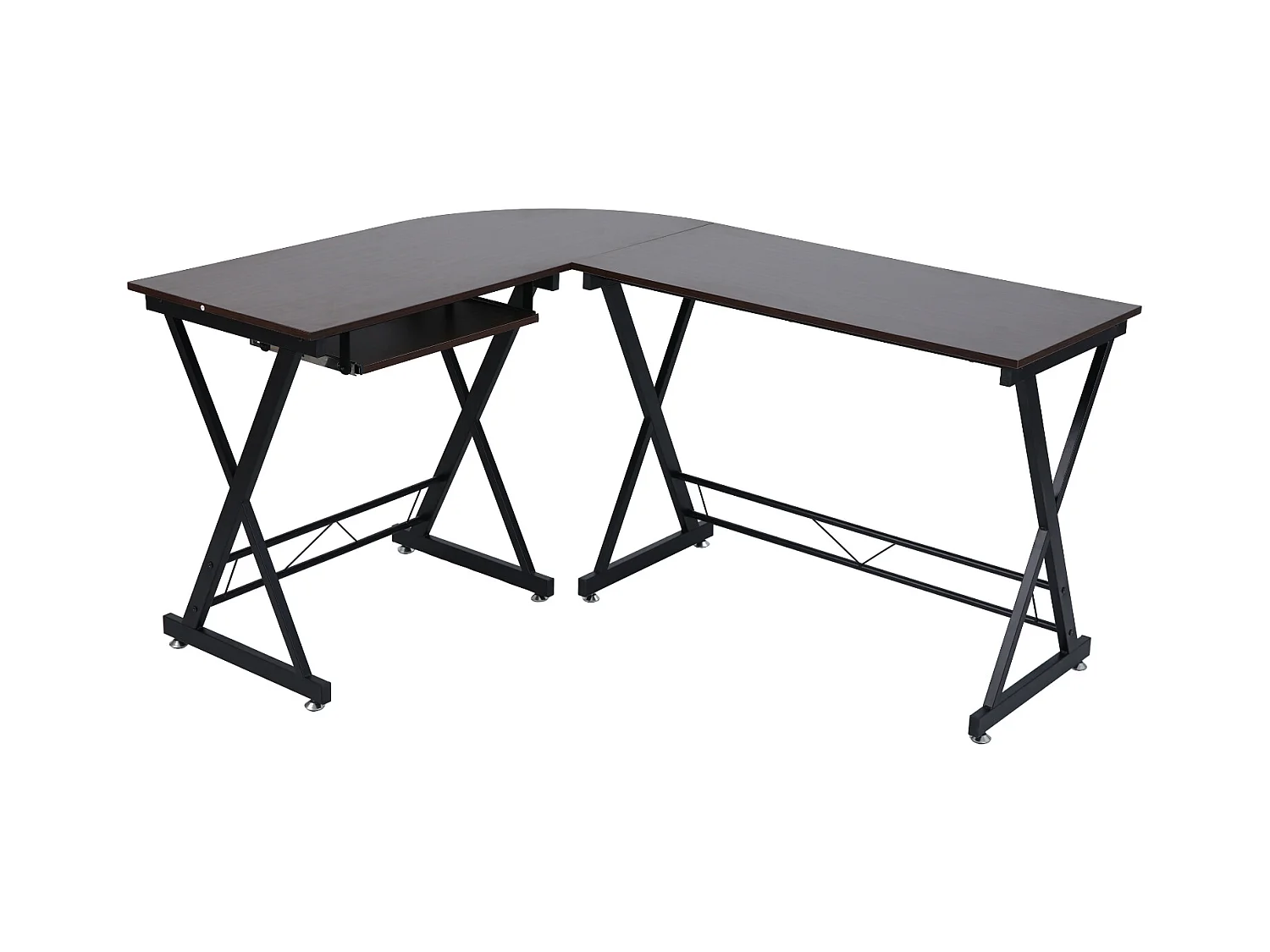 Bureau d'angle aspect noyer pieds métalliques