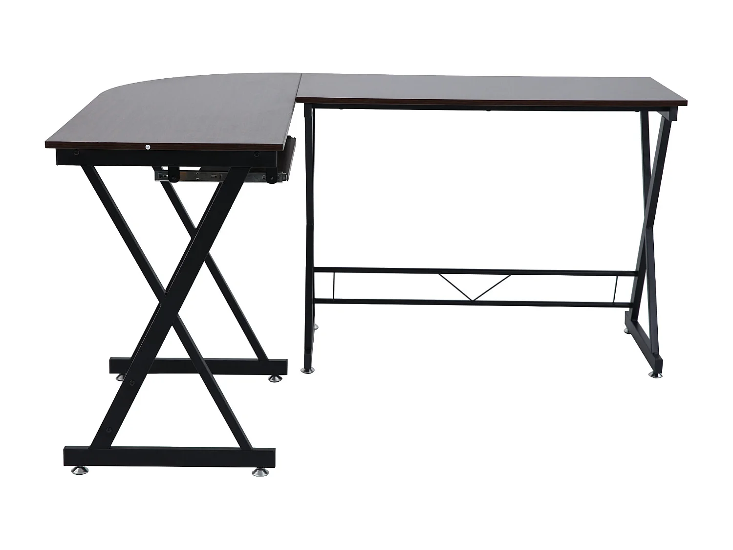 Bureau d'angle aspect noyer pieds métalliques