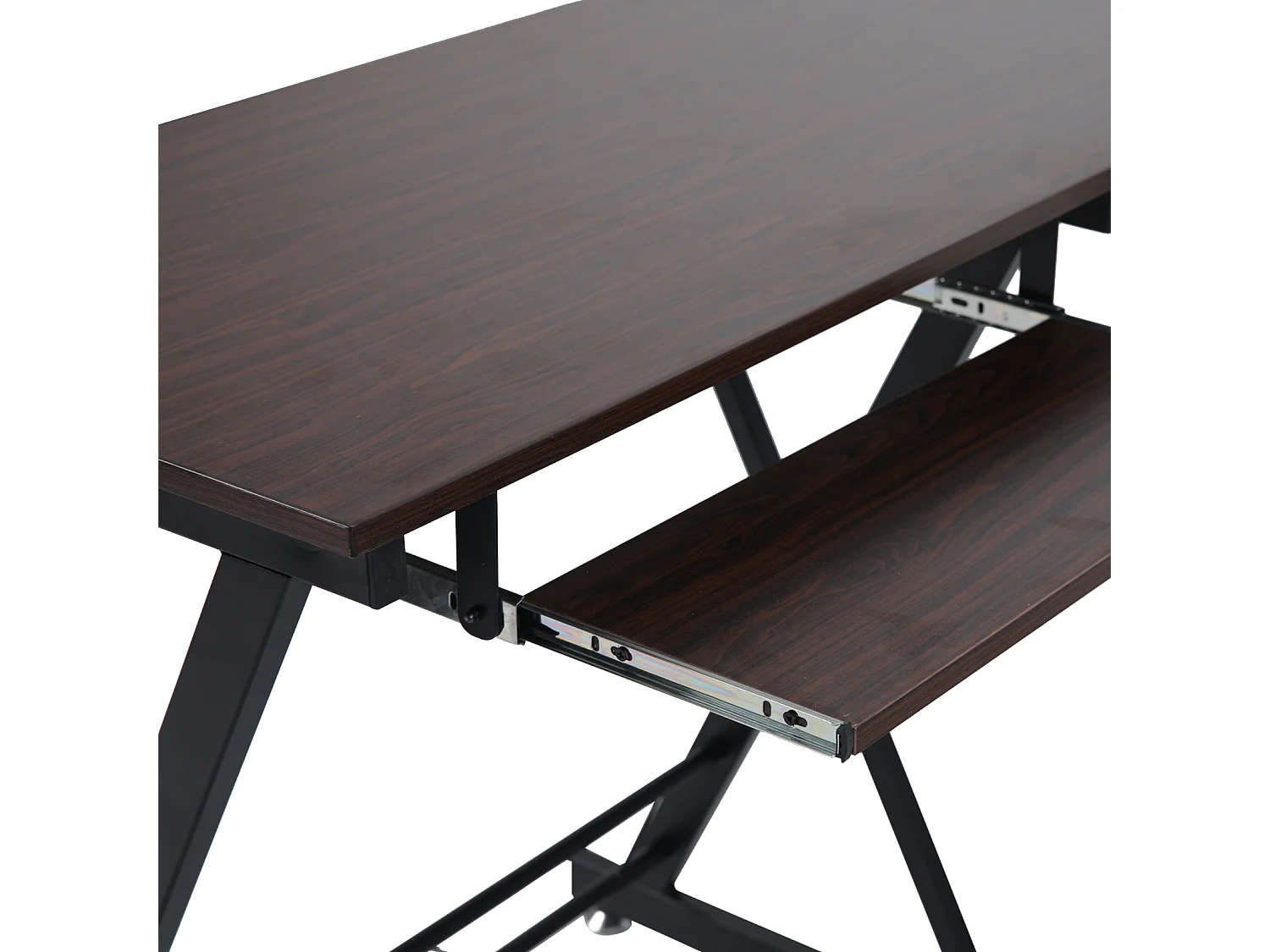 Bureau d'angle aspect noyer pieds métalliques