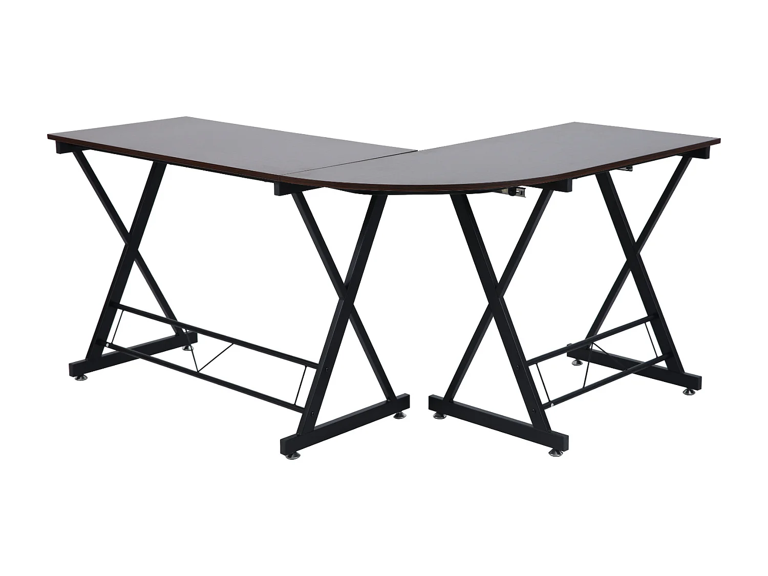 Bureau d'angle aspect noyer pieds métalliques