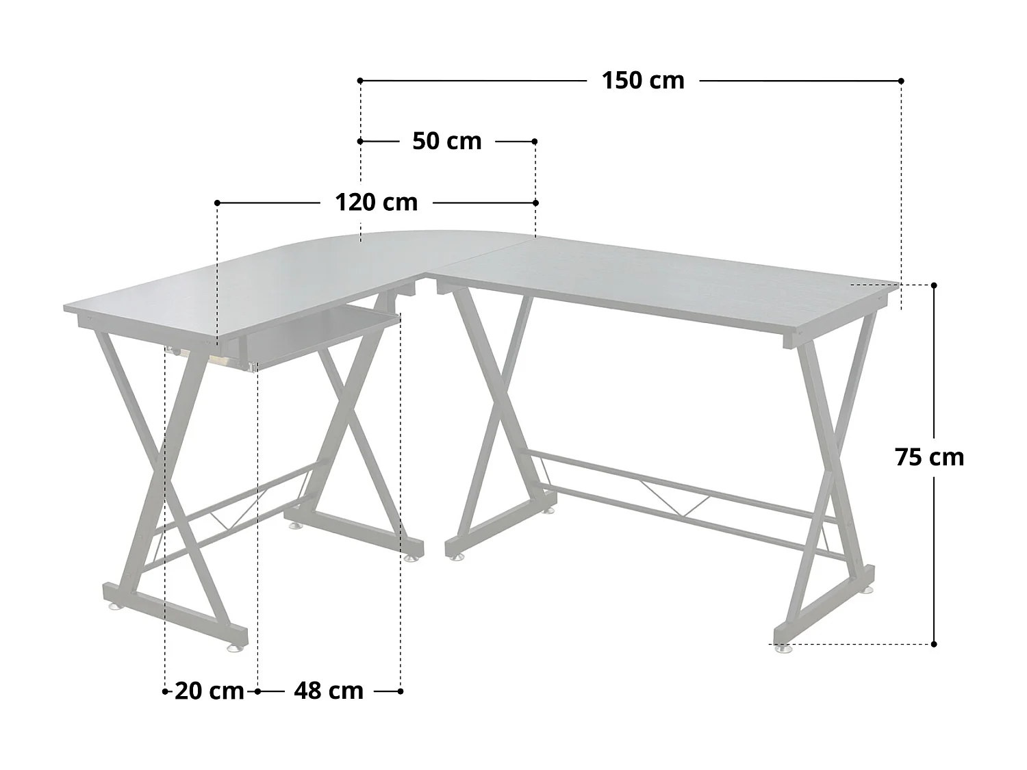 Bureau d'angle aspect noyer pieds métalliques