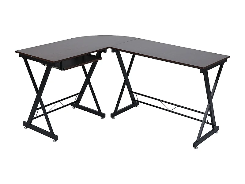 Bureau d'angle aspect noyer pieds métalliques