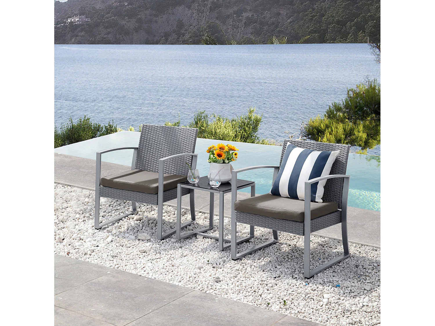 Poly rotin Salon de jardin Ensemble table et fauteuils