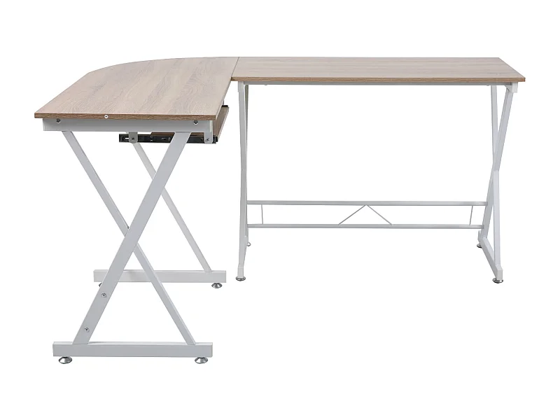 Bureau d'angle aspect noyer pieds métalliques