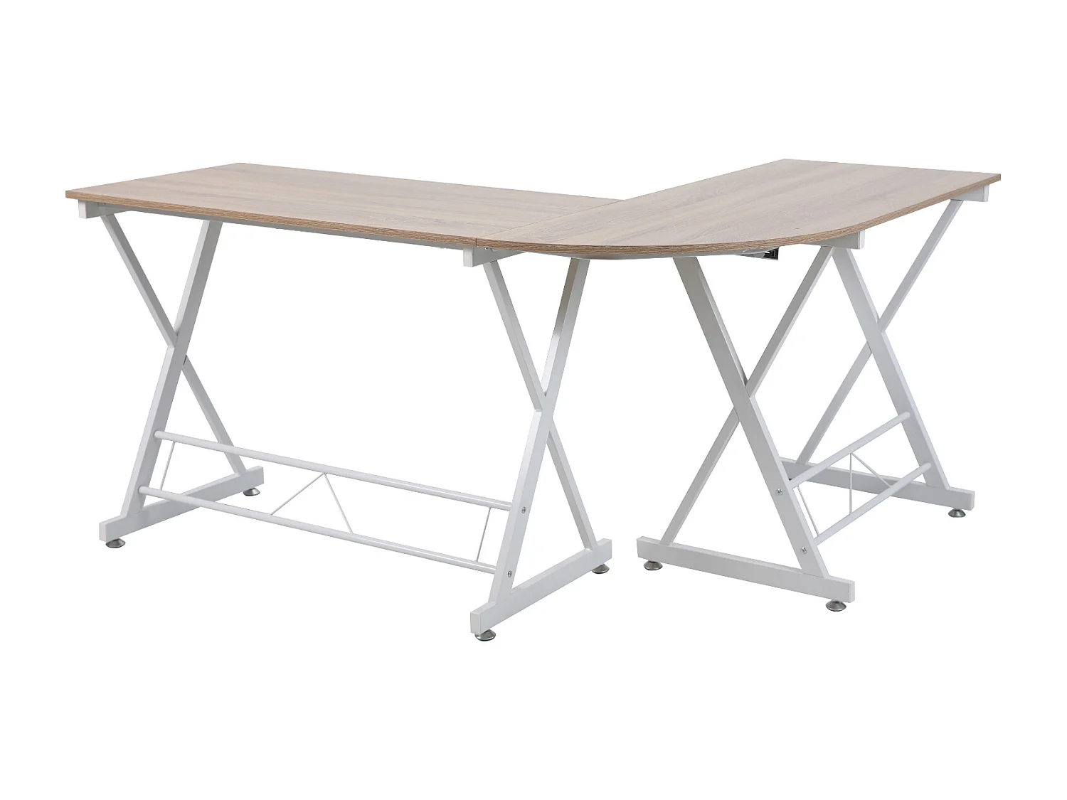 Bureau d'angle aspect noyer pieds métalliques