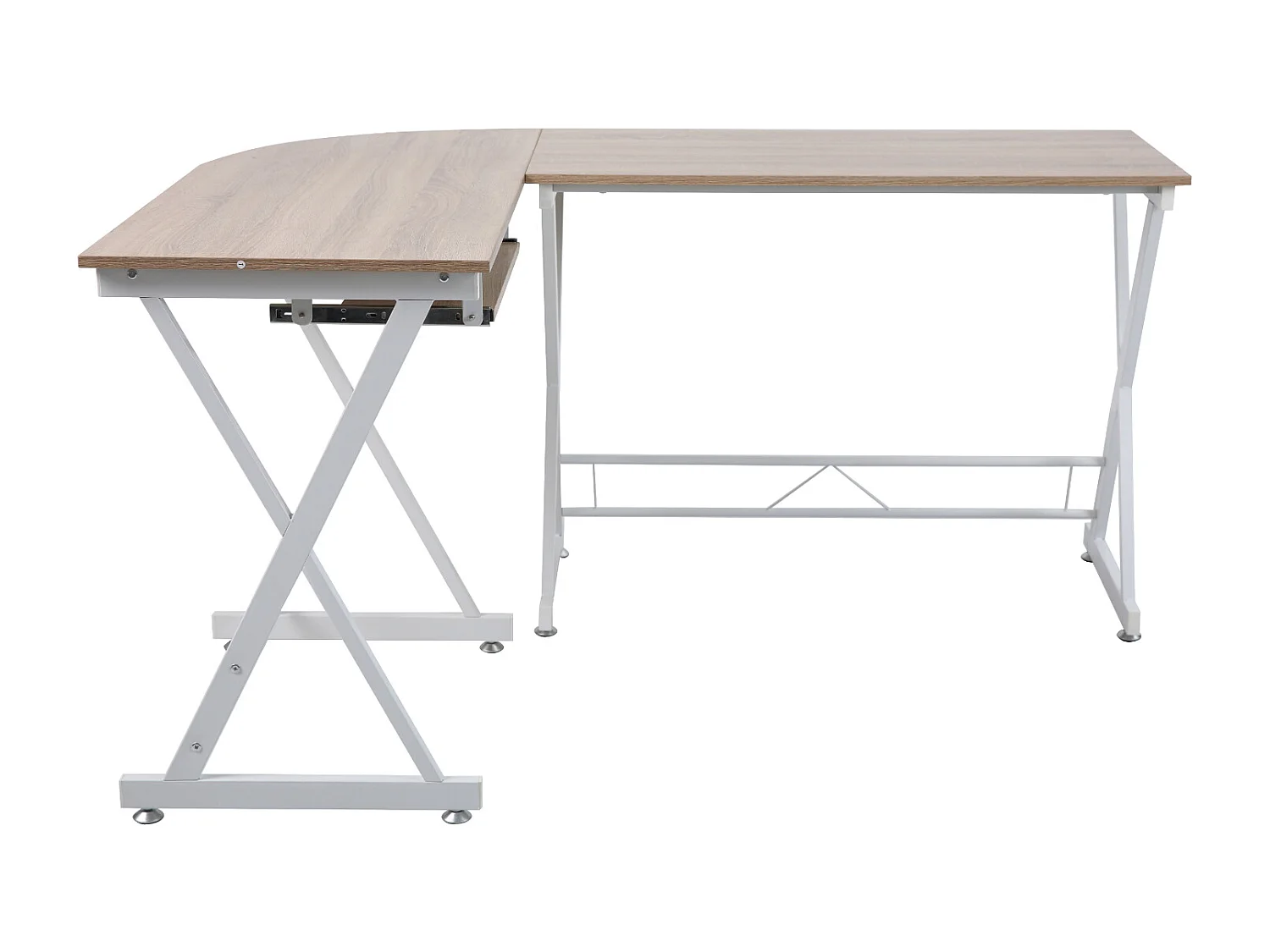 Bureau d'angle aspect noyer pieds métalliques