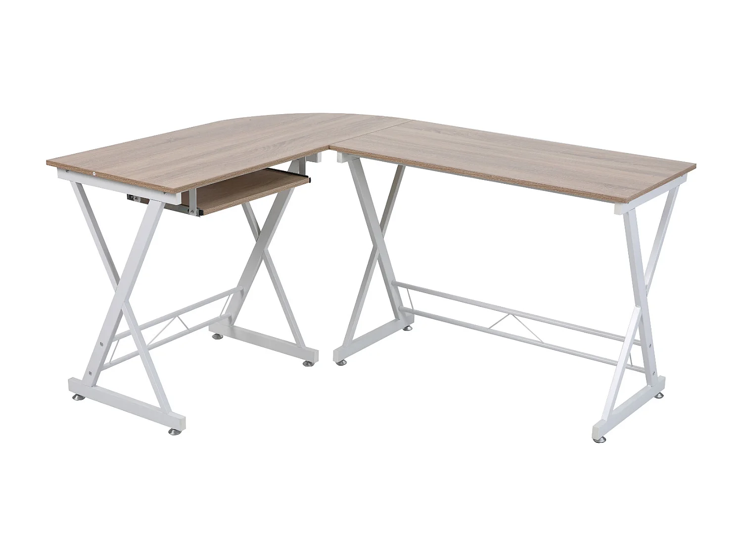 Bureau d'angle aspect noyer pieds métalliques