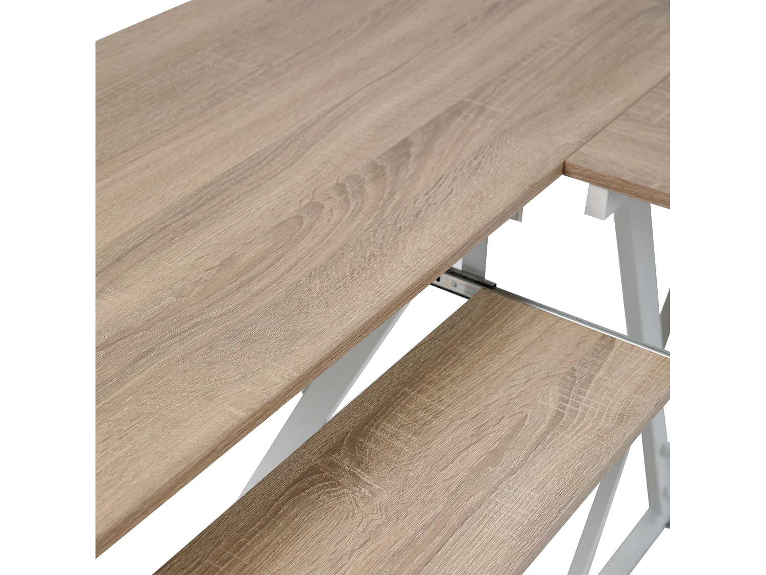 Bureau d'angle aspect noyer pieds métalliques