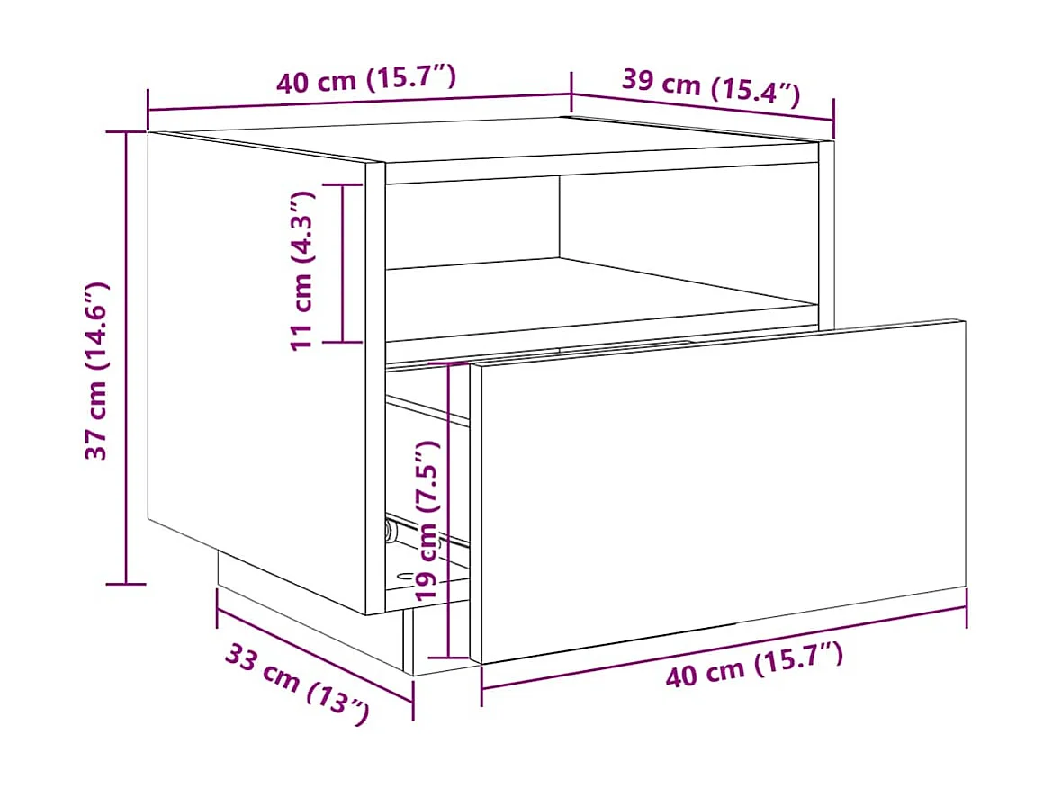 Nachttisch mit LED-Leuchten Betongrau 40x39x37 cm