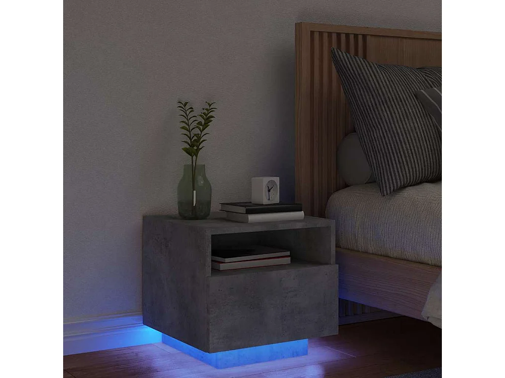 Nachtkastje met LED-verlichting 40x39x37 cm betongrijs