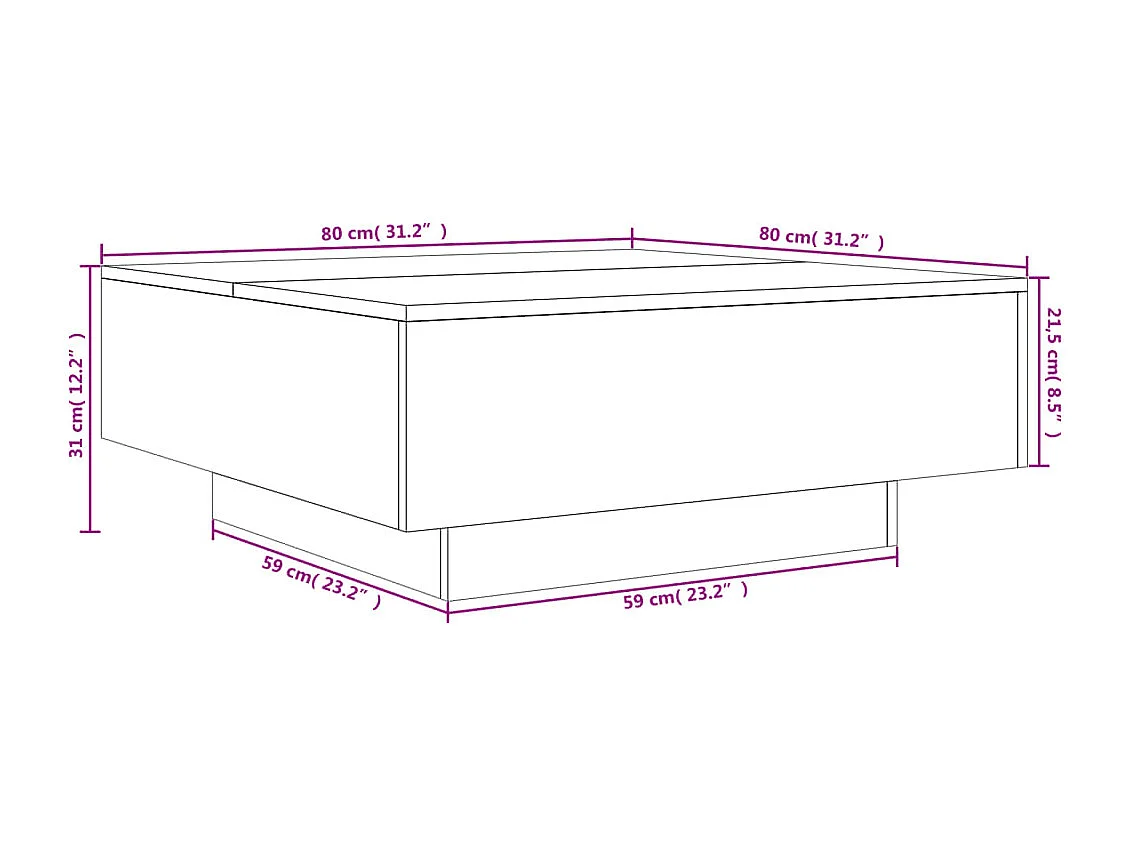 Couchtisch mit LED-Leuchten Betongrau 80x80x31 cm
