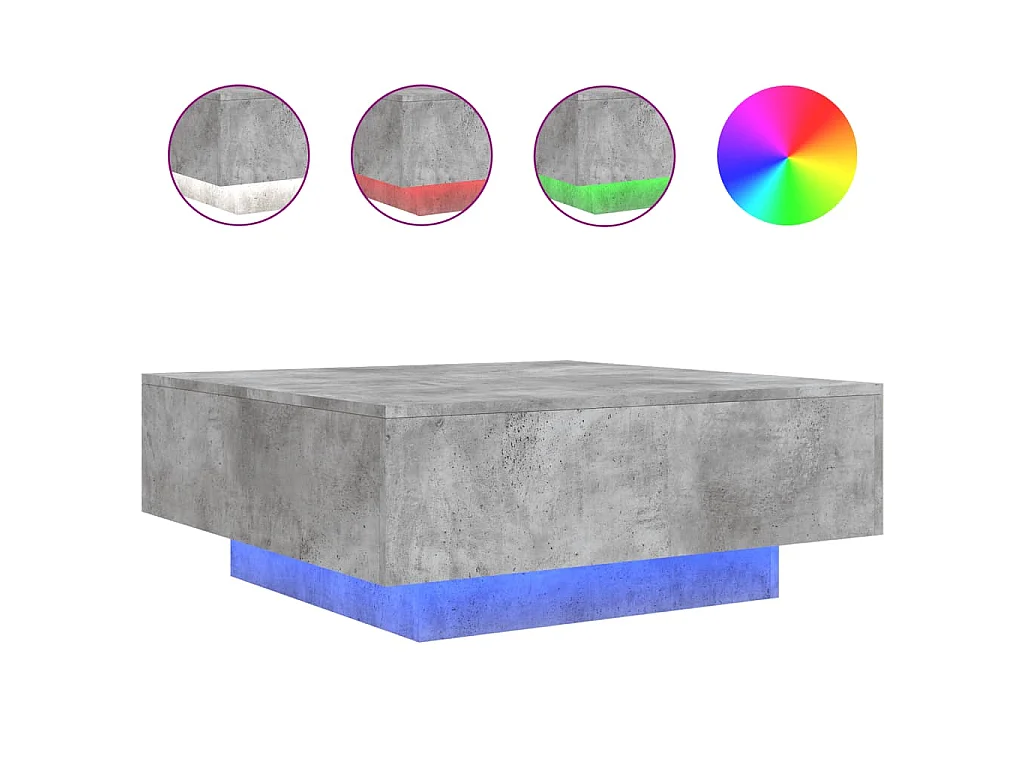 Table basse avec lumières LED gris béton 80x80x31 cm
