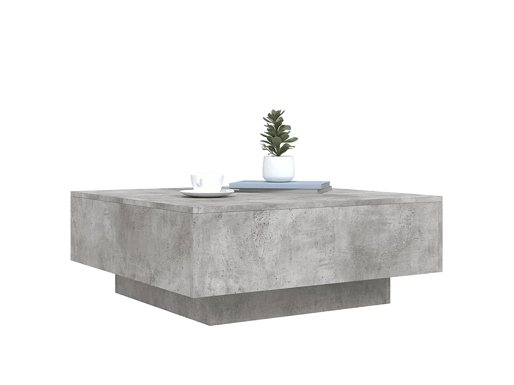 Table basse avec lumières LED gris béton 80x80x31 cm