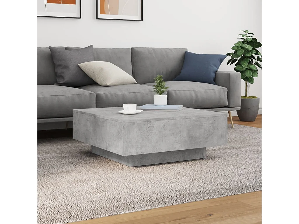 Tavolino da Soggiorno con Luci LED Grigio Cemento 80x80x31 cm