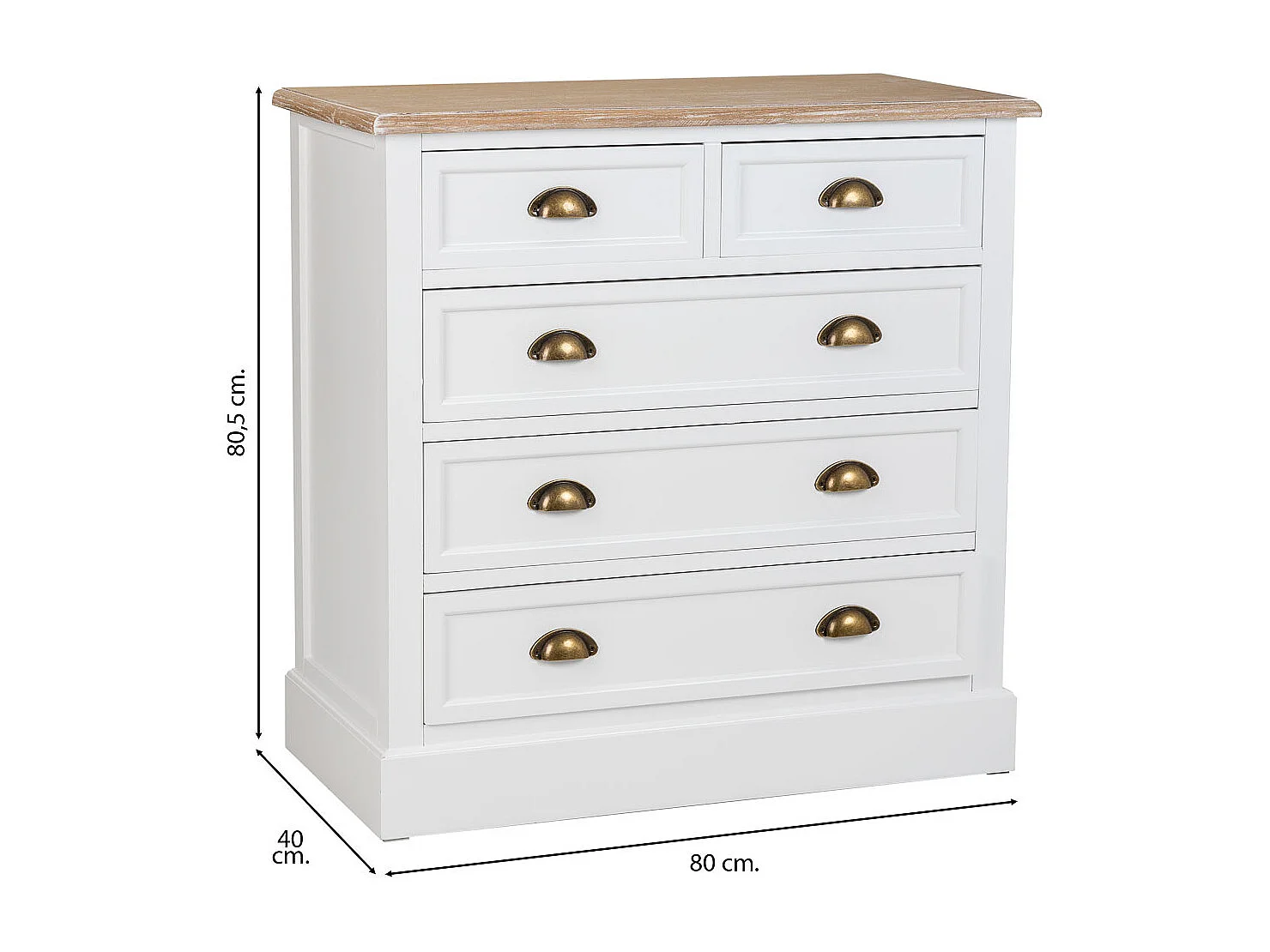 Commode en bois avec 5 tiroirs blanc 80x40x80.5h