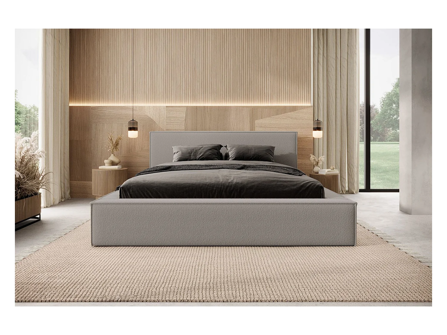 Lit double capitonné 140 cm - gris foncé - BOCALIO