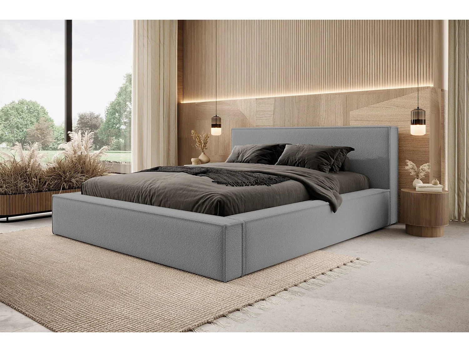 140 cm gestoffeerd tweepersoonsbed - donkergrijs - BOCALIO