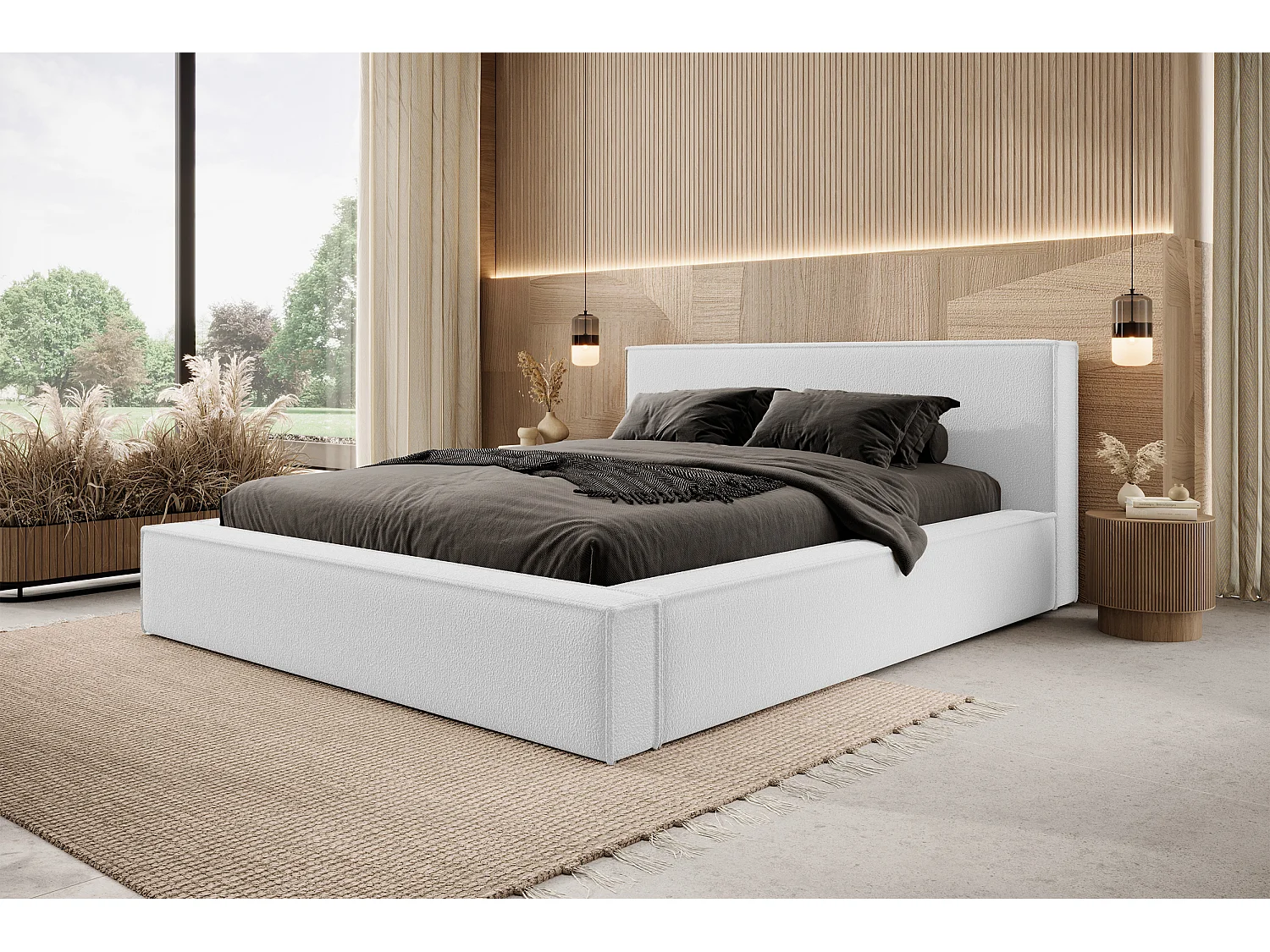 Lit double capitonné 140 cm - gris clair- BOCALIO