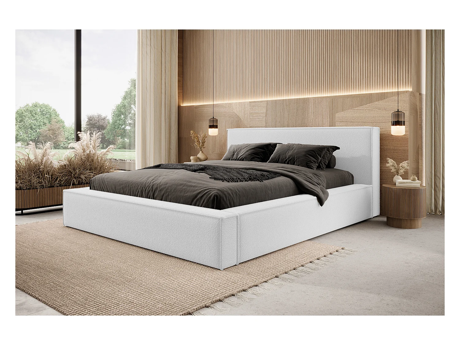 Lit double capitonné 140 cm - gris clair- BOCALIO