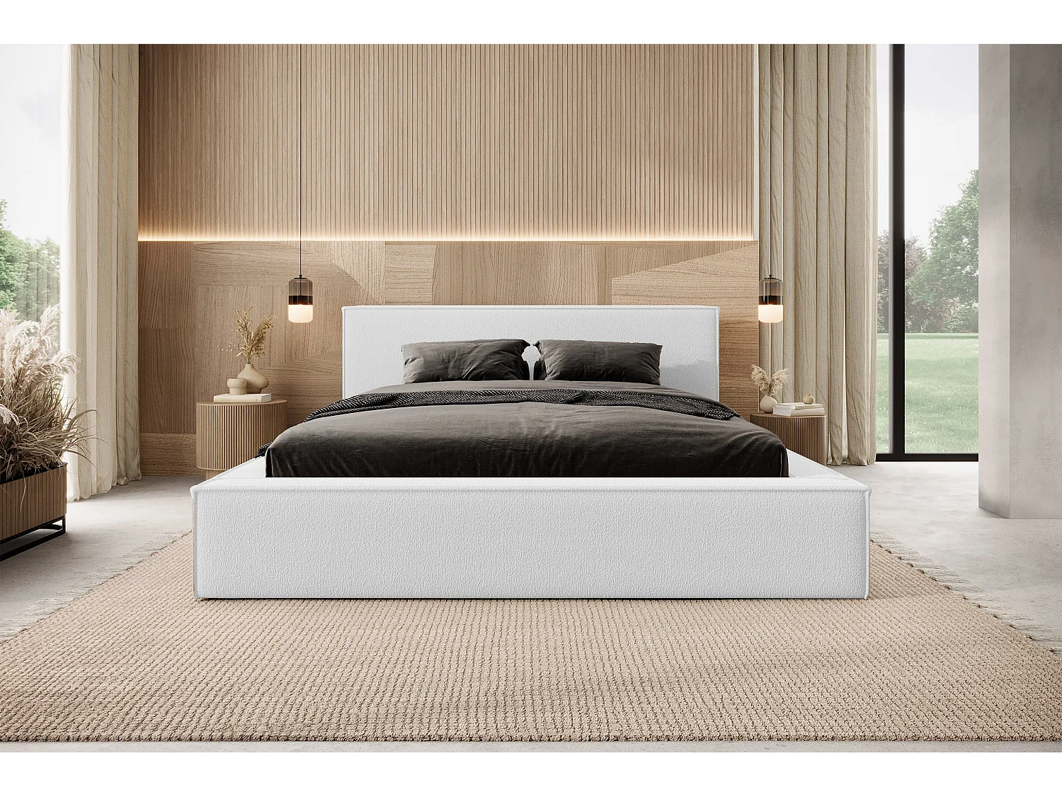 Lit double capitonné 140 cm - gris clair- BOCALIO