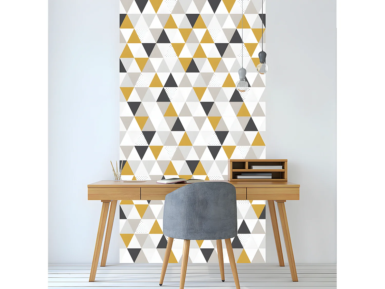 Papier peint intissé pré-encollé - MOTIF GÉOMÉTRIQUE SCANDINAVE TRIANGLES - 1 rouleau de 300x60cm