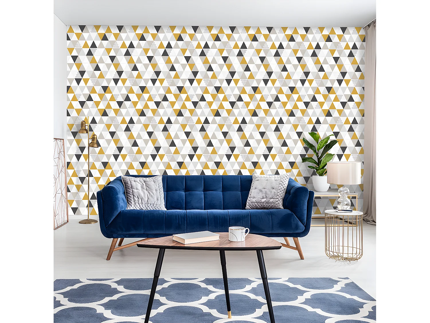 Papier peint intissé pré-encollé - MOTIF GÉOMÉTRIQUE SCANDINAVE TRIANGLES - 1 rouleau de 300x60cm