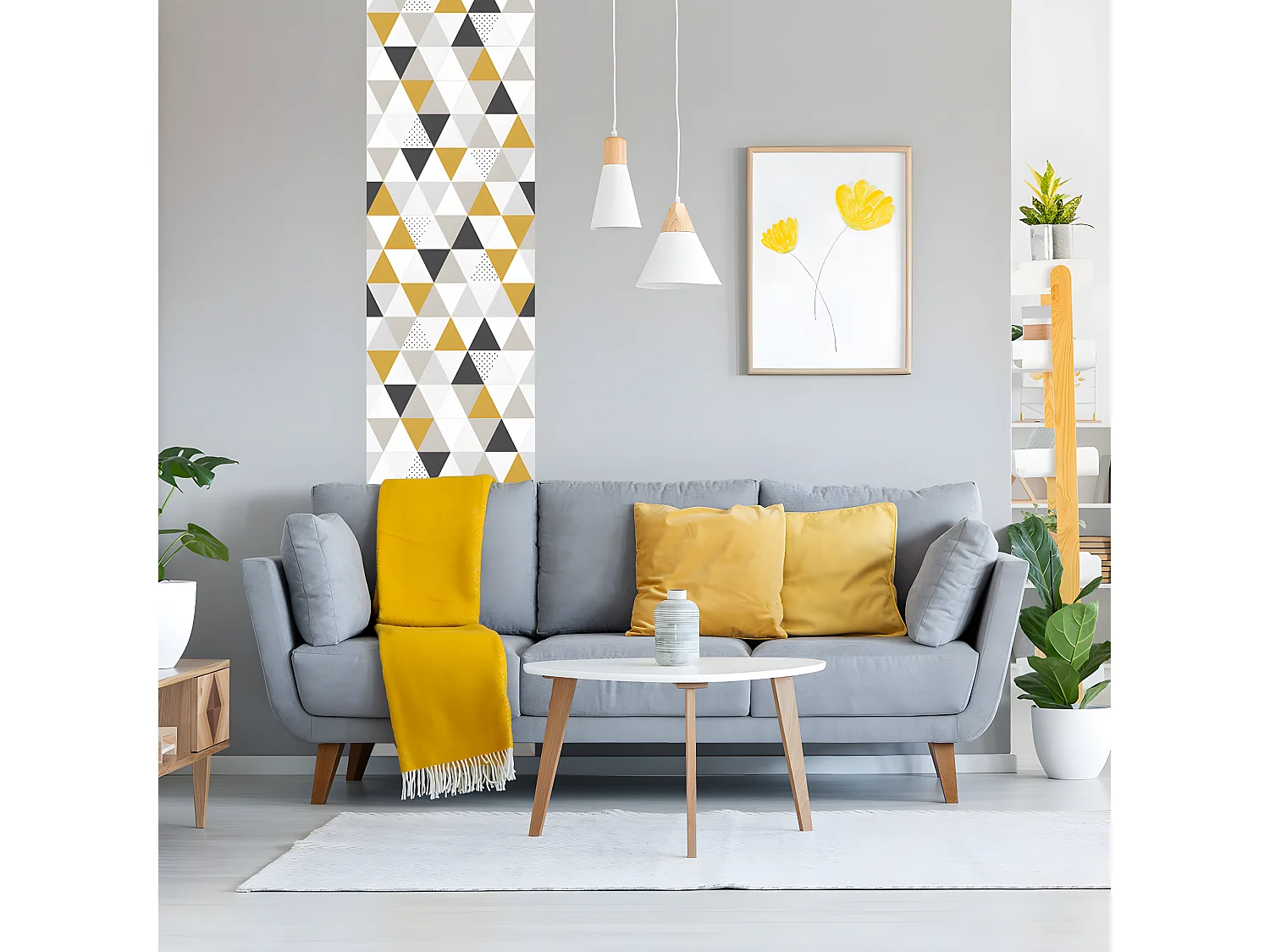 Papier peint intissé pré-encollé - MOTIF GÉOMÉTRIQUE SCANDINAVE TRIANGLES - 1 rouleau de 300x60cm