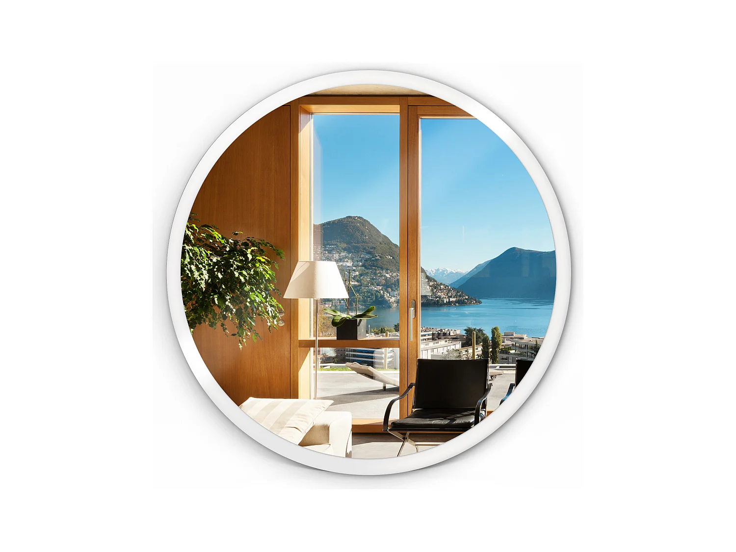 Miroir Loft dans cadre en verre rond mural 80 cm