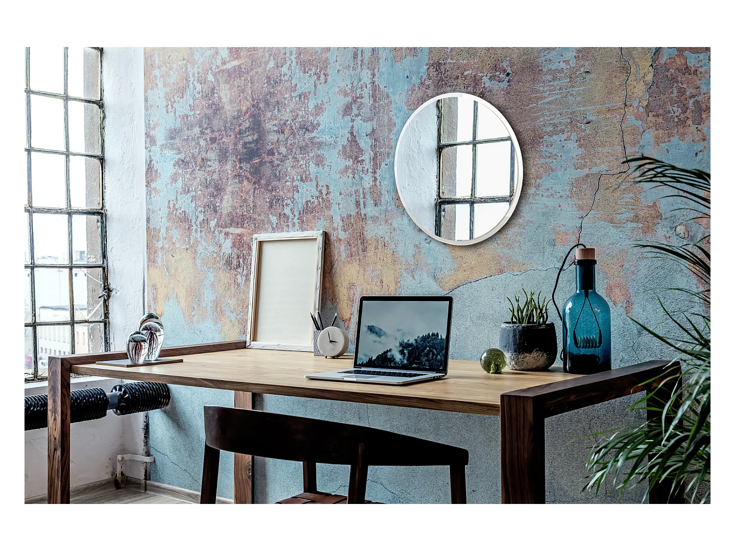 Miroir de salle de bain rond en verre dans cadre 50 cm