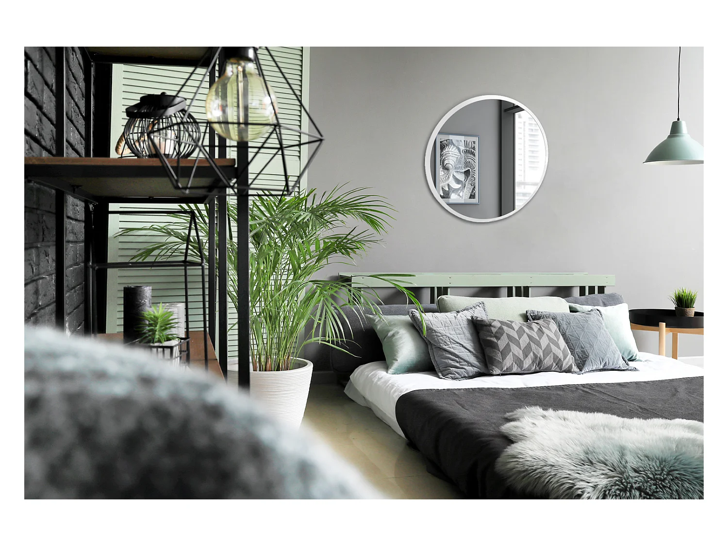 Miroir de salle de bain rond en verre dans cadre 50 cm