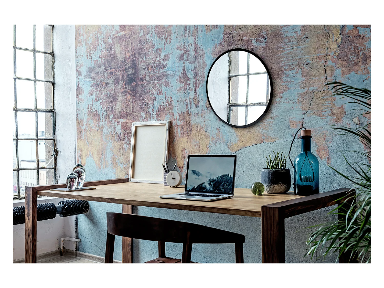 Ronde Loftspiegel in Zwart Wandframe 80 cm