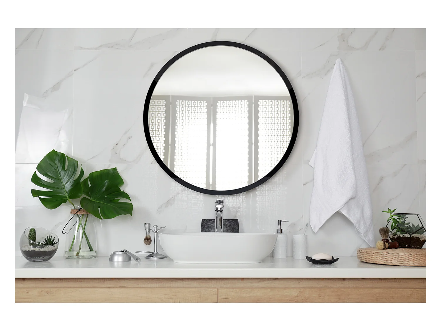 Ronde Loftspiegel in Zwart Wandframe 80 cm