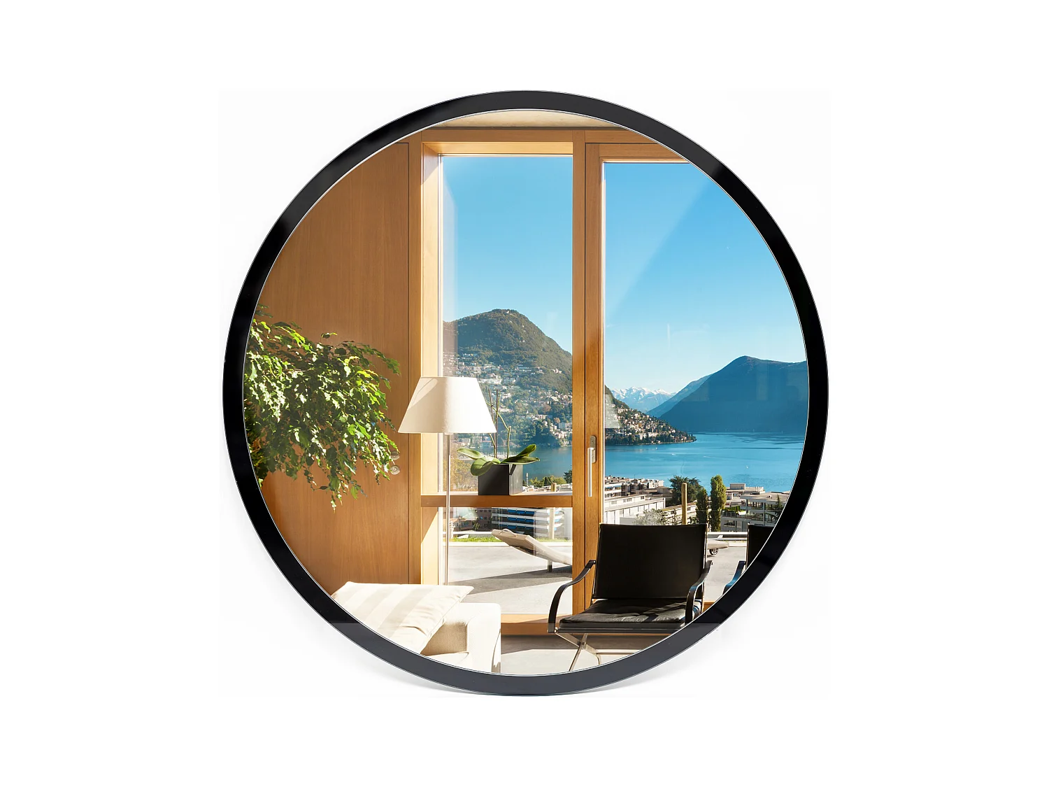 Ronde Loftspiegel in Zwart Wandframe 80 cm