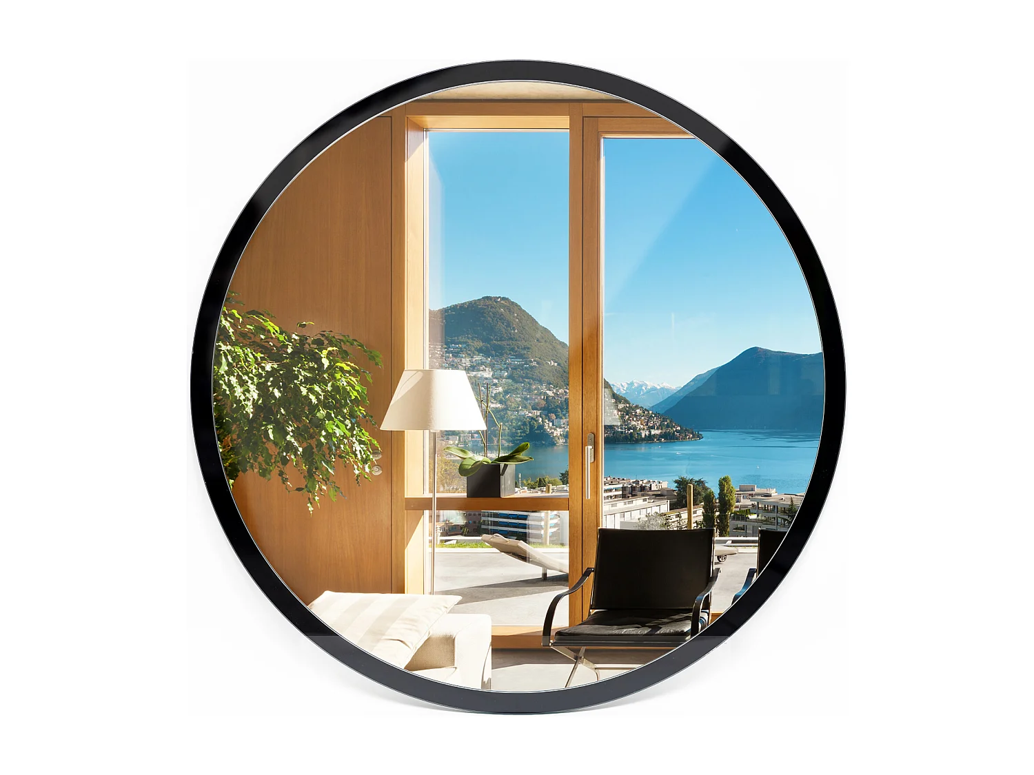 Miroir de salle de bain Loft rond cadre noir 50 cm