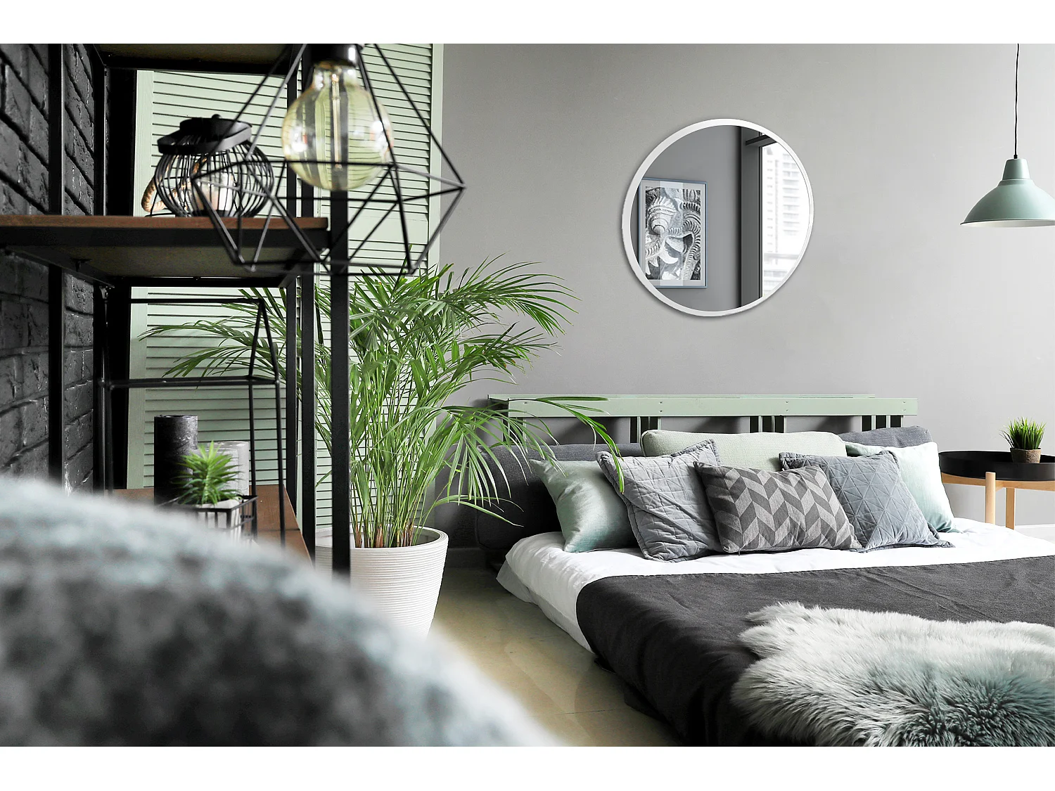 Runder Loft-Badezimmerspiegel mit weißem Rahmen, 70 cm