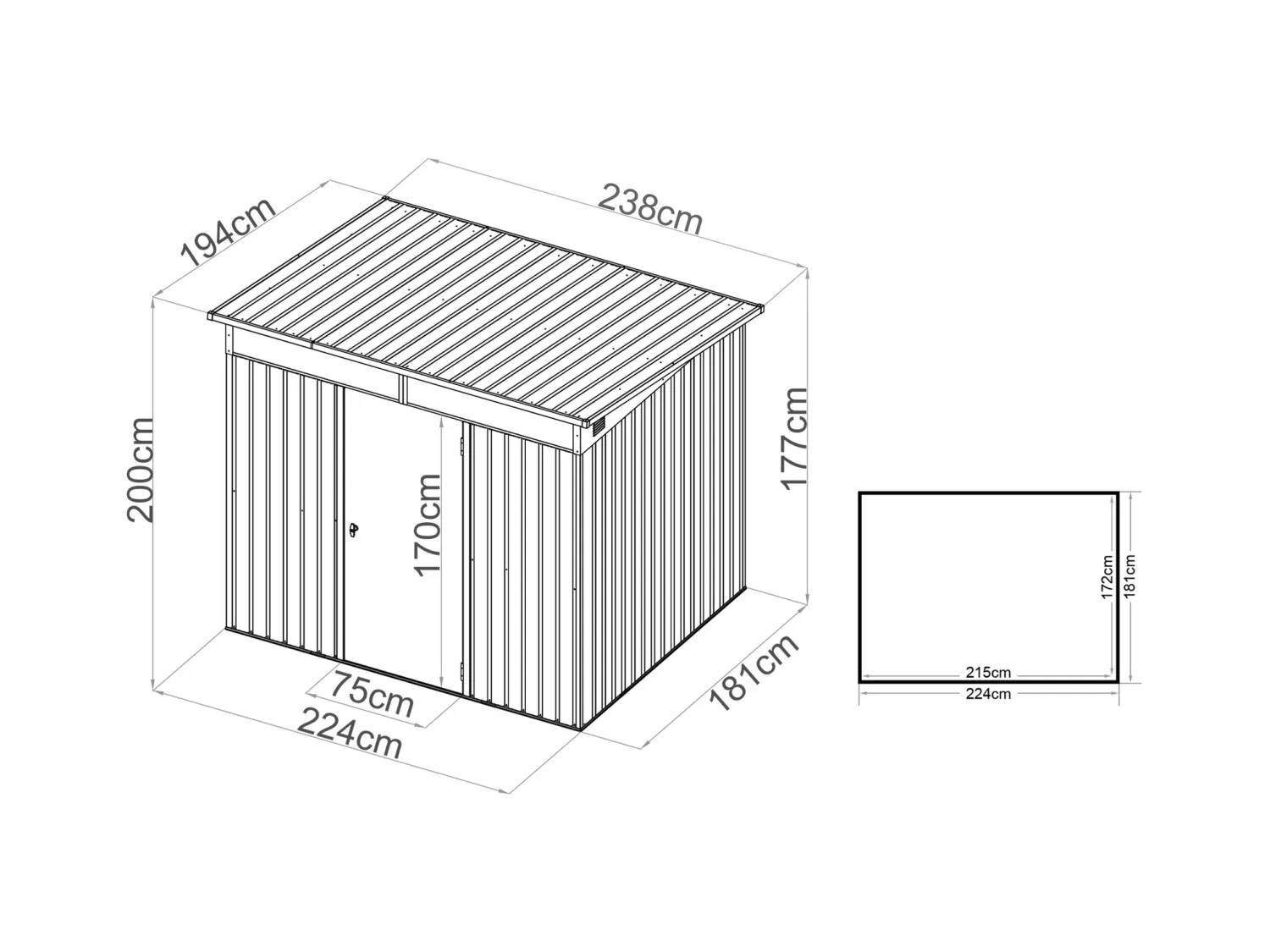 Abri de jardin métal en acier galvanisé - 0,4 mm - gris anthracite 4,6 m² - CLAFTON