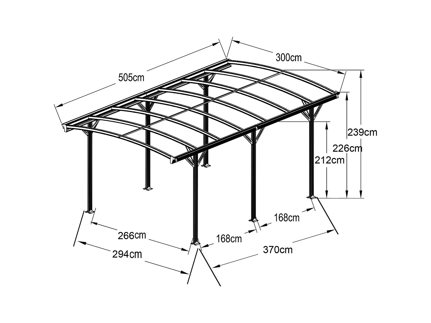 Tettoia pergola semplice autoportante in alluminio per 1 auto 15,15 m² Antracite - BARESA
