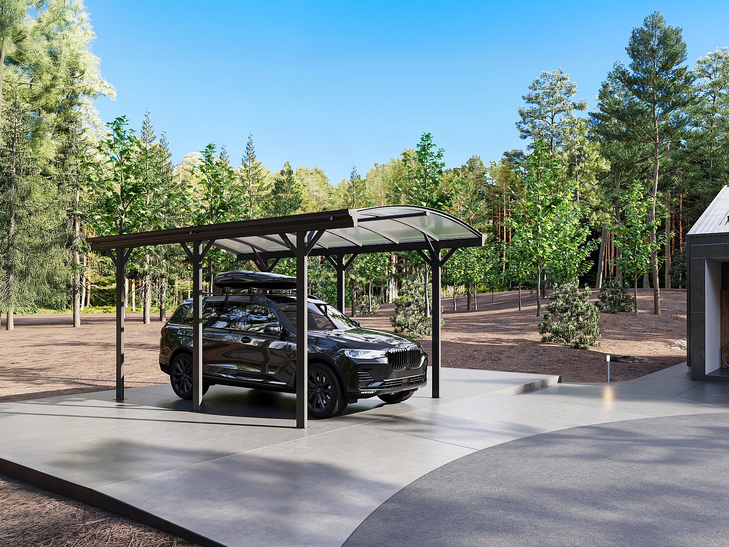 Vente-unique Freistehender überdachter Carport - Für 1 Fahrzeug - 15, 15 M² - Aluminium - Anthrazitgrau - Baresa
