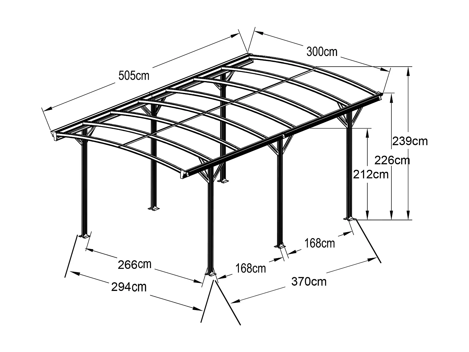 Carport pergola simple autoportant en aluminium - 1 voiture - 15,15 m² - Gris anthracite - BARESA