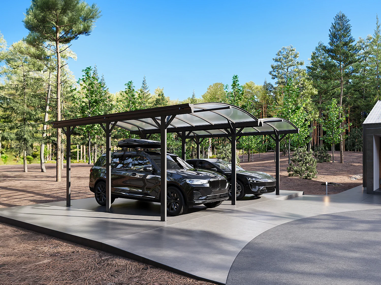 Extension pour carport pergola autoportant en aluminium - 1 voiture - L505 x H239 cm - 15,15 m² - Gris anthracite - BARESA