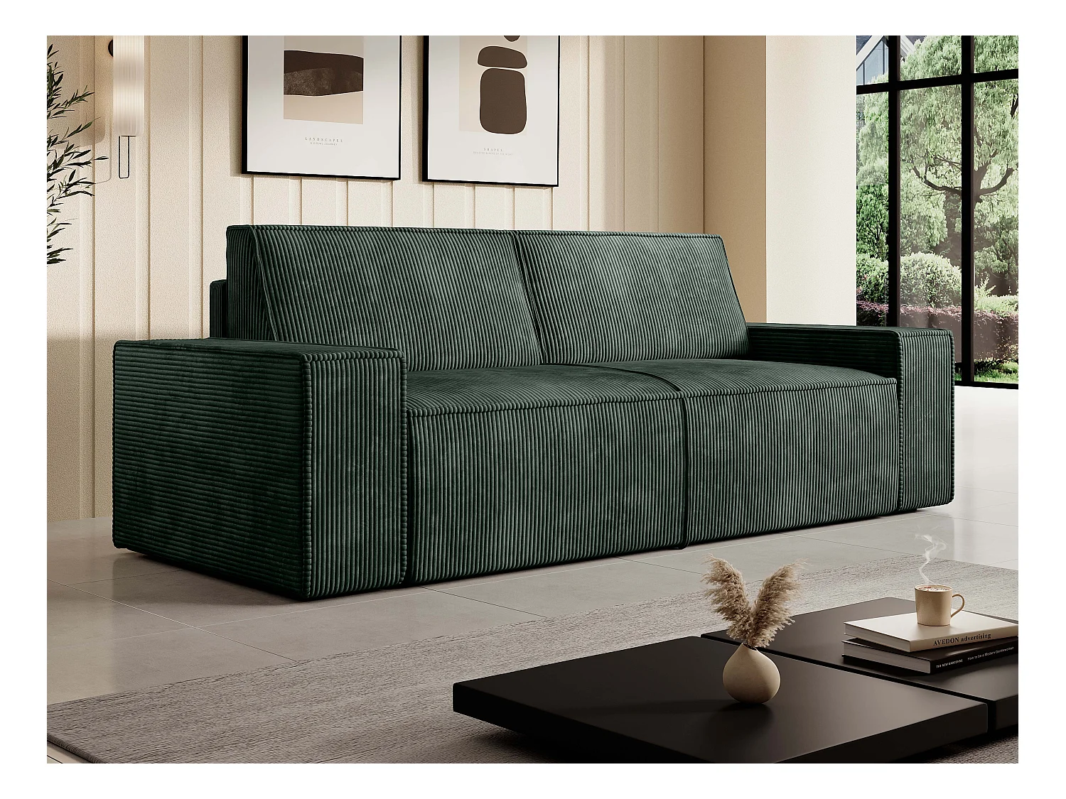 3-personers og 2-personers sofa i grøn fløjlsbånd AMELIA